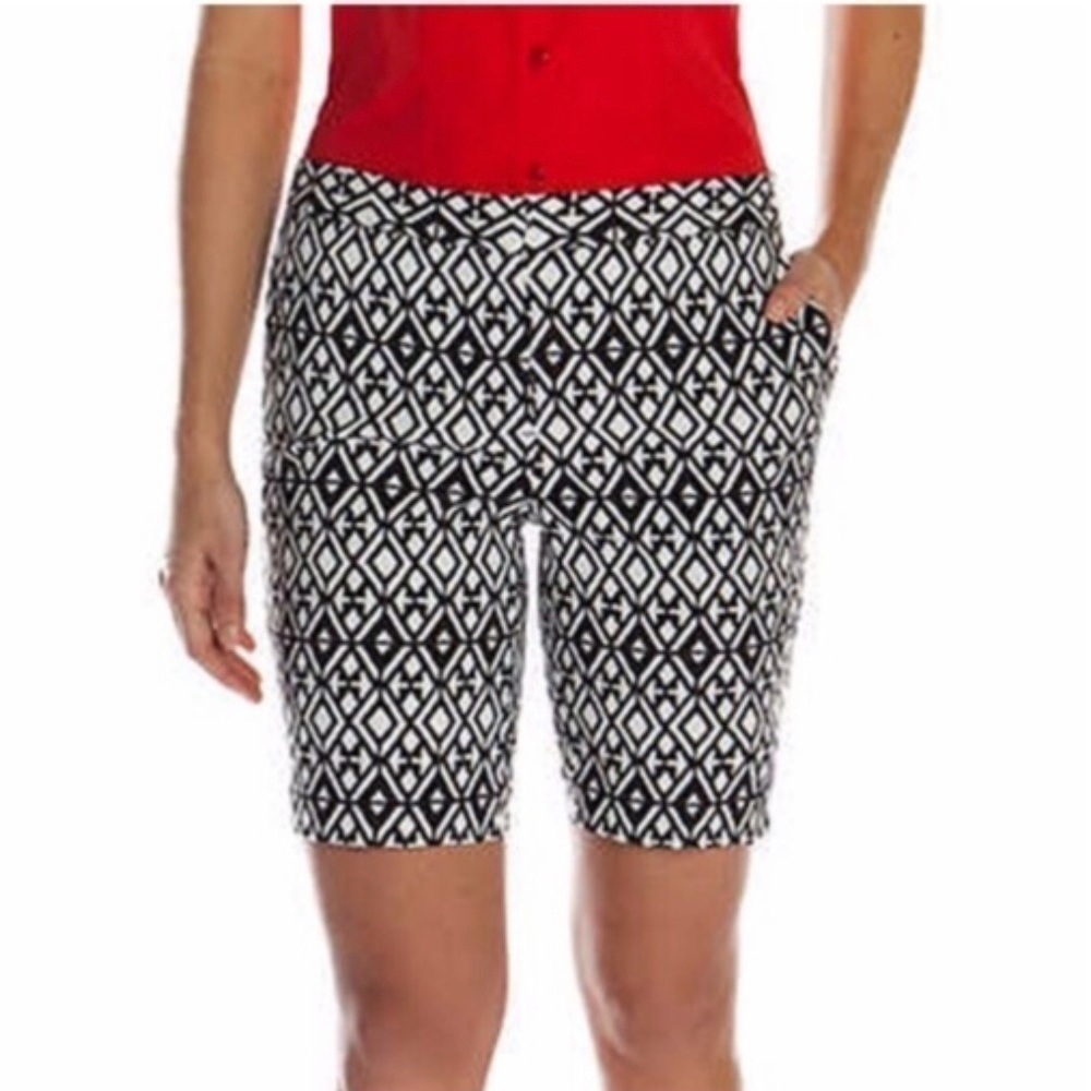 Mario Serrani Italy Shorts 14 Black White Geometric Diamond Print Stretch